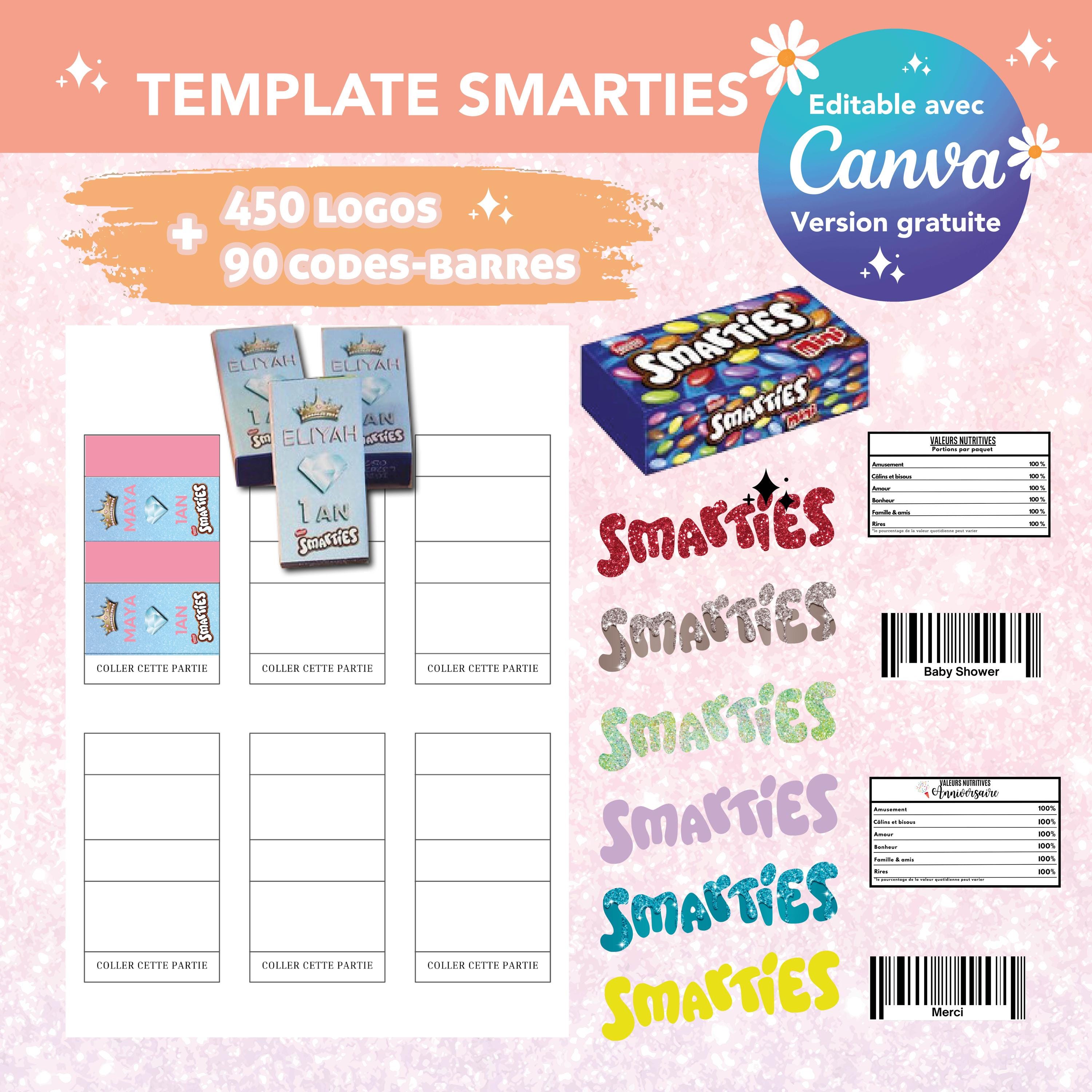 Smarties packaging template - Smarties custom template - smarties custom - smarties logo and barcode canva template