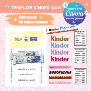 Modello per confezione kinder maxi - modello Kinder maxi - modello kinder maxi personalizzato - logo canva e modello codice a barre