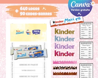 Kinder maxi packaging template - Kinder maxi template - personalized kinder maxi - canva logo and barcode template