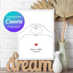 Poster of meeting date, important date. Personalized couple poster illustration, first names and meeting date. Valentine&#39;s Day gift