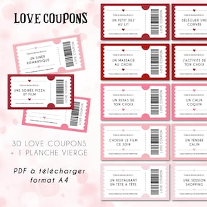 Carnet de coupons amour, coupons saint valentin, coupon amour imprimables, modèle de coupon amour, jeux couple, bon réduction amour