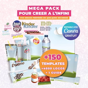 Mega Pack +150 Plantillas Papelería +4000 Logos | Templates Canva Cumpleaños Infantil: Kinder Nutella Chips + Guía de Materiales y Método