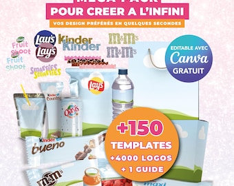 Complete Pack 150 Packaging Templates - Editable Canva Designs | Candy Wrappers, Logos & Barcodes, Haribo, MnM’s, Kinder