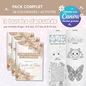 Livret de coloriage de mariage personnalisé - page d'activité modifiable enfants - livre de mariage, baptême, anniversaire à imprimer, canva