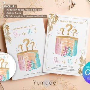 Modèle modifiable d'invitation gender reveal, invitation gender reveal, grossesse, fille, garçon, canva, template
