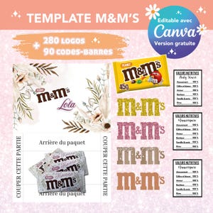 Template pour emballage m&m's - Modèle personnalisé mm's - mm's personnalisé - template canva logo et code barres