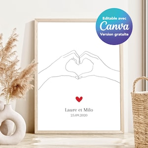 Anpassbares Valentinstag-Paar-Poster, romantisches Liebes-Date-Poster zum Hochzeitstag, Valentinstag-Canva-Modell zum Ausdrucken