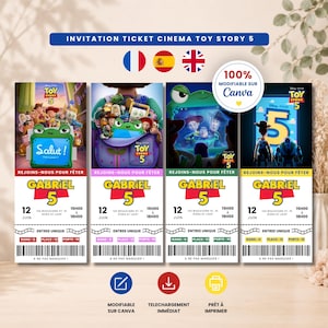 Invitación Ticket de Cine Toy Story 5 Canva | Invitación Cumpleaños Editable | Invitación Toy Story | Descarga Instantánea