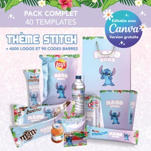 Pacote completo de 40 modelos para embalagem de pontos - modelos personalizados haribo, m&m's, kit kat, lay's, kinder - stitch birthday