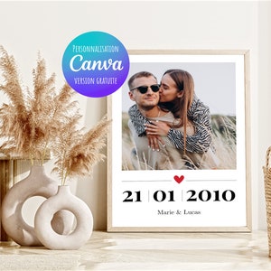 Poster of meeting date, important date. Personalized couple poster with photo, first names and meeting date. Valentine&#39;s Day gift