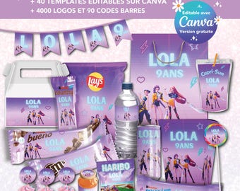 Pack 40 Templates Canva K-pop Damon Hunters – Fichiers imprimables anniversaire, candy bar, déco, affiches et emballages personnalisés
