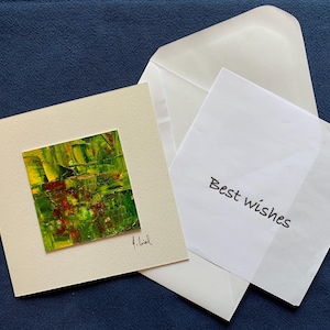 Carte d'Art peinte à la main, ambiance vert et rouge