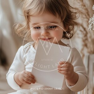 Invitation mockup with cute child, 5x7 ratio, Invitation mockup, Greeting card, PSD smart object, Instant download