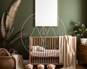 Single frame Boho Nursery Mockup, Vertical poster, Nursery mockup, Boho interior, PSD mockup, Instant download