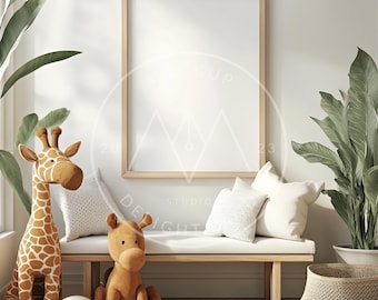 Kids room frame mockup, 3:4 ratio, Jungle theme interior, Children's room mockup, PSD smart object, Instant download