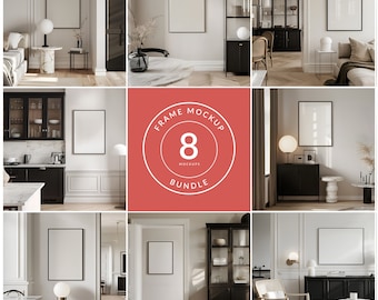 Elegant Scandi Frame mockup bundle, Black, Marble and wood, PSD smart object, Frame Mockup Template, Digital download