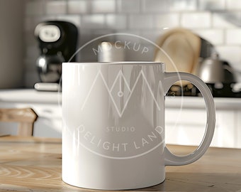 White Ceramic Mug Mockup, Neutral Kitchen Aesthetic, Mug mockup, PSD smart object, Instant download