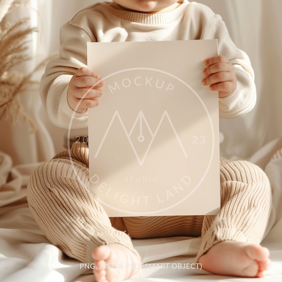 Nursery Poster mockup with baby, 3:4 ratio, Poster Mockup, Nursery, PSD smart object, Instant download