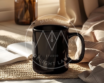 Maqueta de taza de cerámica negra, maqueta de taza negra, objeto inteligente PSD, descarga instantánea