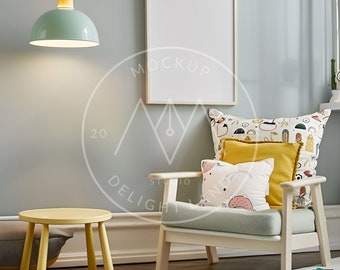 Kids room frame mockup, DIN A/5:7 ratio, Colourful interior, Children's room mockup, PSD smart object, Instant download