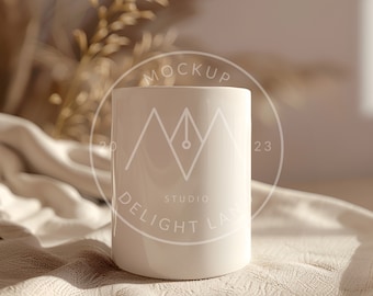 White Ceramic Mug Mockup, Cozy Neutral Aesthetic, Mug mockup, PSD smart object, Instant download