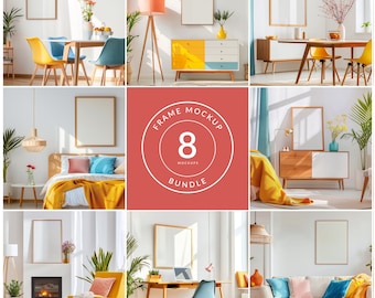 Colourful Interior frame mockups bundle, Frame mockup bundle, Colorful interior, PSD mockup, Digital download