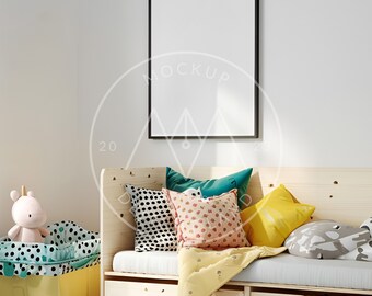 Kids room frame mockup, 3:4 ratio, Colourful interior, Children's room mockup, PSD smart object, Instant download