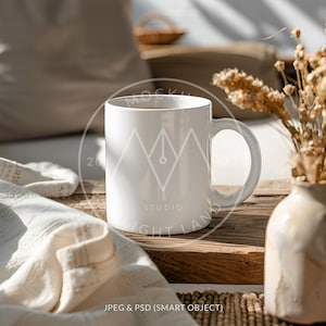 White Ceramic Mug Mockup, Bohemian style cup, Mug mockup, PSD smart object, Instant download