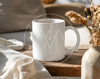 White Ceramic Mug Mockup, Bohemian style cup, Mug mockup, PSD smart object, Instant download