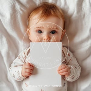 Invitation mockup with baby, 5x7 ratio, Invitation mockup, Greeting card, PSD smart object, Instant download