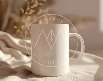 White Ceramic Mug Mockup, Cozy Neutral Aesthetic, Mug mockup, PSD smart object, Instant download