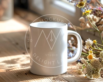 White Ceramic Mug Mockup, Bohemian style, Mug mockup, PSD smart object, Instant download