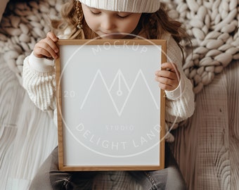 Nursery frame mockup with child, 4x5 ratio, Neutral beige color, Nursery mockup, PSD smart object, Instant download