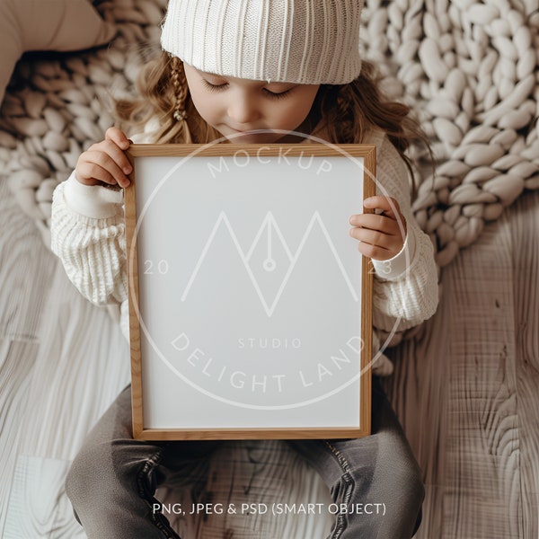 Nursery frame mockup with child, 4x5 ratio, Neutral beige color, Nursery mockup, PSD smart object, Instant download