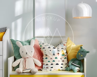 Maquette de cadre de chambre d'enfant, rapport 4:5, intérieur coloré, maquette de chambre d'enfant, objet intelligent PSD, téléchargement immédiat
