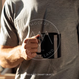Black Ceramic Mug Mockup, Man holding cup, Black Mug Mockup, PSD smart object, Instant download