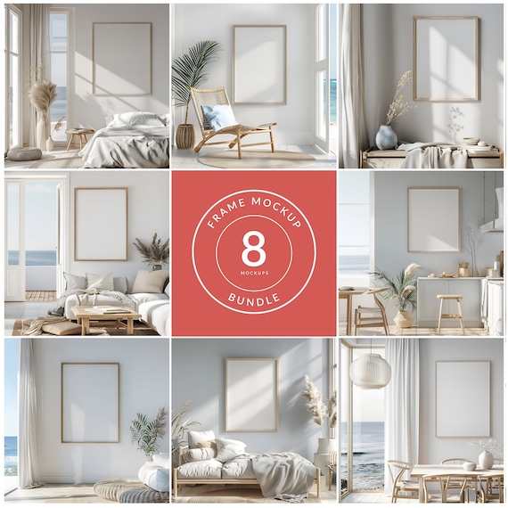 Coastal frame mockup bundle, Frame mockup bundle, Coastal house interior, PSD smart object, Digital download