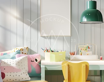 Kids room frame mockup, 3:4 ratio, Colourful interior, Children's room mockup, PSD smart object, Instant download