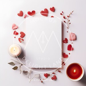 Cartão de felicitações com mockup de corações, 5x7, mockup de convite, convite de dia dos namorados, objeto inteligente PSD, download instantâneo