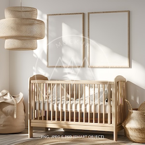 2 Bilderrahmen Kinderzimmer Mockup, DIN A/5:7 Format, neutrale Farbe, Kinderzimmer Mockup, PSD Smart Objekt, Sofort Download