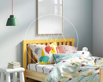 Kids room frame mockup, DIN A/5:7 ratio, Colourful interior, Children's room mockup, PSD smart object, Instant download