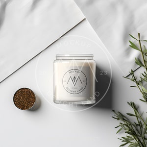 Label Mockup - White Candle Label Mockup, Top View, PSD Digital Download, 1x1 Ratio, Perfect for Branding & Presentation