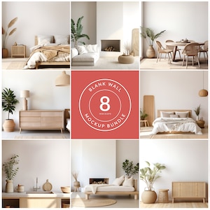 Modern Bohemian blank wall mockup bundle, Blank wall mockup, Bohemian style, Image background, Digital download