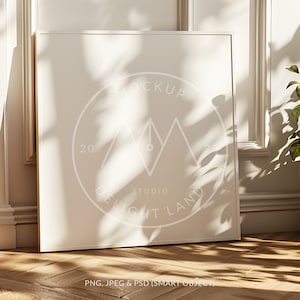 Square Frame Mockup, Frame on floor mockup, Natural Sun light, 1:1 ratio, PSD smart object, Instant download