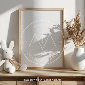 Nursery frame mockup with teddy, DIN A/5:6 ratio, Neutral color, Nursery mockup, PSD smart object, Instant download