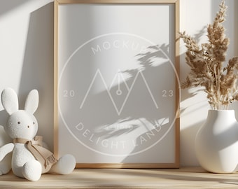 Nursery frame mockup with teddy, DIN A/5:6 ratio, Neutral color, Nursery mockup, PSD smart object, Instant download