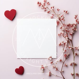 Carte de voeux avec maquette de coeurs, carte carrée, maquette d'invitation, Saint-Valentin, amour, objet intelligent PSD, téléchargement immédiat