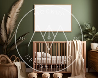 Einzelbild Boho Nursery Mockup, Horisontaler Bilderrahmen, Kinderzimmer Mockup, Boho Interieur, PSD Mockup, Sofort Download