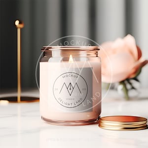 Pink Candle Label Mockup, 1x1 ratio label, Candle Label, Label mockup, Candle branding, PSD mockup, Digital download