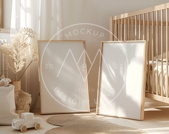 2-ramig mockup för barnrum, 2:3-förhållande, Ramar på golv, mockup för barnrum, PSD smart objekt, direktnedladdning